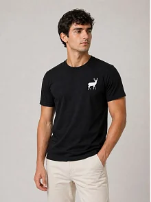 Erkek Minimal Geyik Logolu Tişört Bisiklet Yaka Kısa Kol Yazlık T-shirt - Siyah Erkek Minimal Geyik Logolu Tişört Bisiklet Yaka Kısa Kol Yazlık T-shirt - Siyah