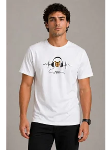 Erkek Müzik Temalı Baskılı Tişört Bisiklet Yaka Kısa Kol T-shirt - Beyaz Erkek Müzik Temalı Baskılı Tişört Bisiklet Yaka Kısa Kol T-shirt - Beyaz