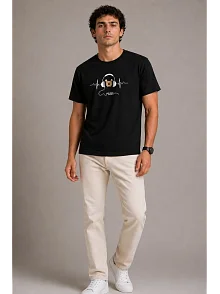 Erkek Müzik Temalı Baskılı Tişört Bisiklet Yaka Kısa Kol T-shirt - Siyah Erkek Müzik Temalı Baskılı Tişört Bisiklet Yaka Kısa Kol T-shirt - Siyah