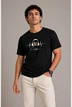 Erkek Müzik Temalı Baskılı Tişört Bisiklet Yaka Kısa Kol T-shirt - Siyah