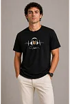 Erkek Müzik Temalı Baskılı Tişört Bisiklet Yaka Kısa Kol T-shirt - Siyah