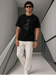 Erkek Minimal Gitar Baskılı Tişört T-shirt Yazlık Kısa Kol Bisiklet Yaka T-shirt - Siyah Erkek Minimal Gitar Baskılı Tişört T-shirt Yazlık Kısa Kol Bisiklet Yaka T-shirt - Siyah
