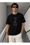 Erkek Minimal Gitar Baskılı Tişört T-shirt Yazlık Kısa Kol Bisiklet Yaka T-shirt - Siyah Erkek Minimal Gitar Baskılı Tişört T-shirt Yazlık Kısa Kol Bisiklet Yaka T-shirt - Siyah