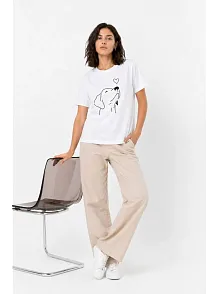 Kadın Köpek Figürlü Minimal Baskılı Tişört Kısa Kol Yazlık T-shirt - Beyaz Kadın Köpek Figürlü Minimal Baskılı Tişört Kısa Kol Yazlık T-shirt - Beyaz