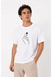 Erkek Kore Parmak Kalp Aşk Temalı Minimal Baskılı Tişört Yazlık Kısa Kol T-shirt - Beyaz Erkek Kore Parmak Kalp Aşk Temalı Minimal Baskılı Tişört Yazlık Kısa Kol T-shirt - Beyaz