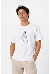 Erkek Kore Parmak Kalp Aşk Temalı Minimal Baskılı Tişört Yazlık Kısa Kol T-shirt - Beyaz Erkek Kore Parmak Kalp Aşk Temalı Minimal Baskılı Tişört Yazlık Kısa Kol T-shirt - Beyaz