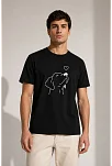 Erkek Köpek Figürlü Minimal Baskılı Tişört Kısa Kol Yazlık T-shirt - Siyah Erkek Köpek Figürlü Minimal Baskılı Tişört Kısa Kol Yazlık T-shirt - Siyah