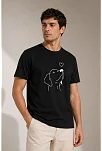 Erkek Köpek Figürlü Minimal Baskılı Tişört Kısa Kol Yazlık T-shirt - Siyah Erkek Köpek Figürlü Minimal Baskılı Tişört Kısa Kol Yazlık T-shirt - Siyah
