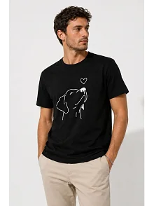 Erkek Köpek Figürlü Minimal Baskılı Tişört Kısa Kol Yazlık T-shirt - Siyah Erkek Köpek Figürlü Minimal Baskılı Tişört Kısa Kol Yazlık T-shirt - Siyah