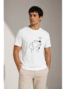 Erkek Köpek Figürlü Minimal Baskılı Tişört Kısa Kol Yazlık T-shirt - Beyaz Erkek Köpek Figürlü Minimal Baskılı Tişört Kısa Kol Yazlık T-shirt - Beyaz