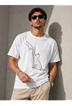 Erkek Minimal Kedi Çizim Baskılı Tişört Kısa Kol Yazlık T-shirt - Beyaz Erkek Minimal Kedi Çizim Baskılı Tişört Kısa Kol Yazlık T-shirt - Beyaz