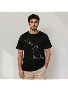 Erkek Minimal Kedi Çizim Baskılı Tişört Kısa Kol Yazlık T-shirt - Siyah Erkek Minimal Kedi Çizim Baskılı Tişört Kısa Kol Yazlık T-shirt - Siyah