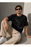 Erkek Minimal Kedi Çizim Baskılı Tişört Kısa Kol Yazlık T-shirt - Siyah Erkek Minimal Kedi Çizim Baskılı Tişört Kısa Kol Yazlık T-shirt - Siyah
