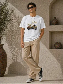 Erkek Motosiklet Baskılı Tişört Bisiklet Yaka Kısa Kol Yazlık T-shirt - Beyaz Erkek Motosiklet Baskılı Tişört Bisiklet Yaka Kısa Kol Yazlık T-shirt - Beyaz