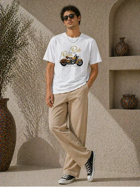 Erkek Motosiklet Baskılı Tişört Bisiklet Yaka Kısa Kol Yazlık T-shirt - Beyaz Erkek Motosiklet Baskılı Tişört Bisiklet Yaka Kısa Kol Yazlık T-shirt - Beyaz
