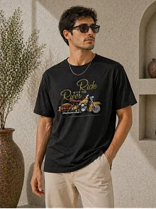 Erkek Motosiklet Baskılı Tişört Bisiklet Yaka Kısa Kol Yazlık T-shirt - Siyah Erkek Motosiklet Baskılı Tişört Bisiklet Yaka Kısa Kol Yazlık T-shirt - Siyah