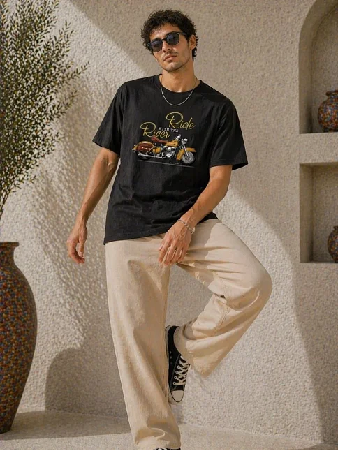 Erkek Motosiklet Baskılı Tişört Bisiklet Yaka Kısa Kol Yazlık T-shirt - Siyah Erkek Motosiklet Baskılı Tişört Bisiklet Yaka Kısa Kol Yazlık T-shirt - Siyah