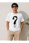 Erkek Kuğu Figürlü Soru İşareti Baskılı Tişört Kısa Kol T-shirt - Beyaz Erkek Kuğu Figürlü Soru İşareti Baskılı Tişört Kısa Kol T-shirt - Beyaz
