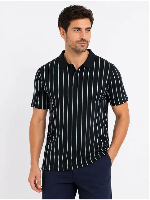 Erkek Pike Kumaş Çizgili Polo Yaka Tişört Kısa Kol Yazlık T-shirt - Siyah Erkek Pike Kumaş Çizgili Polo Yaka Tişört Kısa Kol Yazlık T-shirt - Siyah