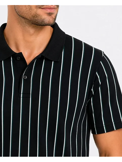 Erkek Pike Kumaş Çizgili Polo Yaka Tişört Kısa Kol Yazlık T-shirt - Siyah Erkek Pike Kumaş Çizgili Polo Yaka Tişört Kısa Kol Yazlık T-shirt - Siyah