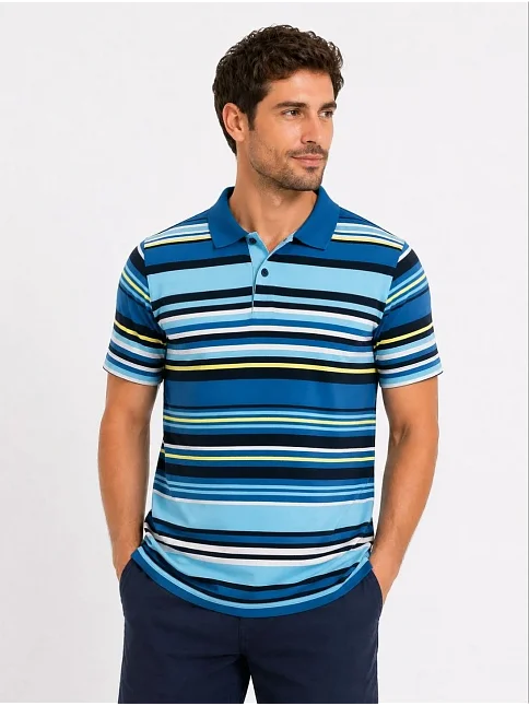 Erkek Çizgili Polo Yaka Tişört Kısa Kol Yazlık T-shirt Regular Fit - Mavi Erkek Çizgili Polo Yaka Tişört Kısa Kol Yazlık T-shirt Regular Fit - Mavi