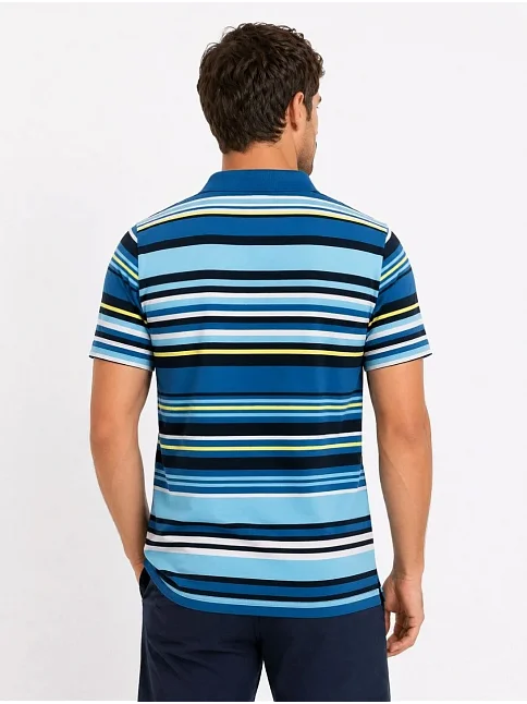 Erkek Çizgili Polo Yaka Tişört Kısa Kol Yazlık T-shirt Regular Fit - Mavi Erkek Çizgili Polo Yaka Tişört Kısa Kol Yazlık T-shirt Regular Fit - Mavi