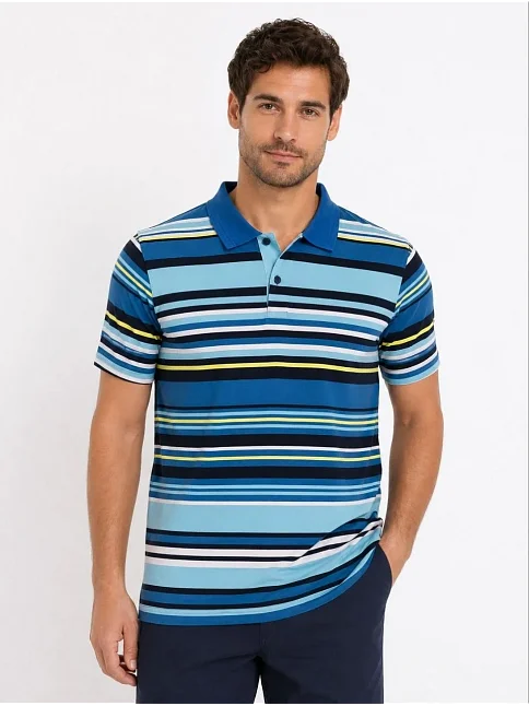 Erkek Çizgili Polo Yaka Tişört Kısa Kol Yazlık T-shirt Regular Fit - Mavi Erkek Çizgili Polo Yaka Tişört Kısa Kol Yazlık T-shirt Regular Fit - Mavi