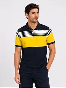 Erkek Pike Kumaş Çizgili Polo Yaka Tişört Kısa Kol Yazlık T-shirt - Lacivert