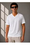 Erkek V Yaka Basic Tişört Kısa Kol Yazlık Regular Fit T-shirt - Beyaz