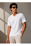 Erkek V Yaka Basic Tişört Kısa Kol Yazlık Regular Fit T-shirt - Beyaz