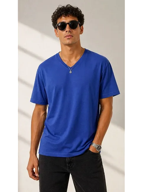 Erkek V Yaka Basic Tişört Kısa Kol Yazlık Regular Fit T-shirt - Saks Mavisi Erkek V Yaka Basic Tişört Kısa Kol Yazlık Regular Fit T-shirt - Saks Mavisi