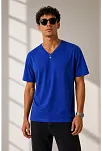 Erkek V Yaka Basic Tişört Kısa Kol Yazlık Regular Fit T-shirt - Saks Mavisi Erkek V Yaka Basic Tişört Kısa Kol Yazlık Regular Fit T-shirt - Saks Mavisi