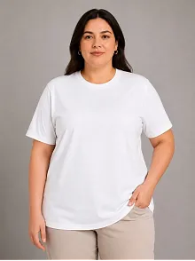 Kadın Battal Big Size Basic Tişört Bisiklet Yaka Rahat Kalıp T-shirt - Beyaz Kadın Battal Big Size Basic Tişört Bisiklet Yaka Rahat Kalıp T-shirt - Beyaz