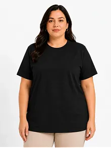 Kadın Battal Big Size Basic Tişört Bisiklet Yaka Rahat Kalıp T-shirt - Siyah Kadın Battal Big Size Basic Tişört Bisiklet Yaka Rahat Kalıp T-shirt - Siyah
