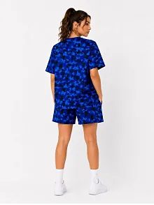 Kadın Oversize Kalıp Pubg Bape X Shark Nakışlı Cepli Şort Takım - Mavi Kadın Oversize Kalıp Pubg Bape X Shark Nakışlı Cepli Şort Takım - Mavi