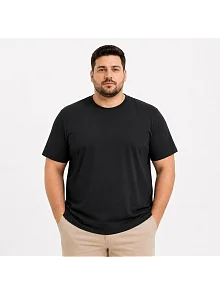 Erkek Battal Big Size Basic Tişört Bisiklet Yaka Rahat Kalıp T-shirt - Siyah
