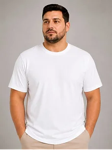 Erkek Battal Big Size Basic Tişört Bisiklet Yaka Rahat Kalıp T-shirt - Beyaz