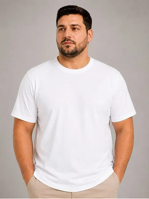 Erkek Battal Big Size Basic Tişört Bisiklet Yaka Rahat Kalıp T-shirt - Beyaz Erkek Battal Big Size Basic Tişört Bisiklet Yaka Rahat Kalıp T-shirt - Beyaz