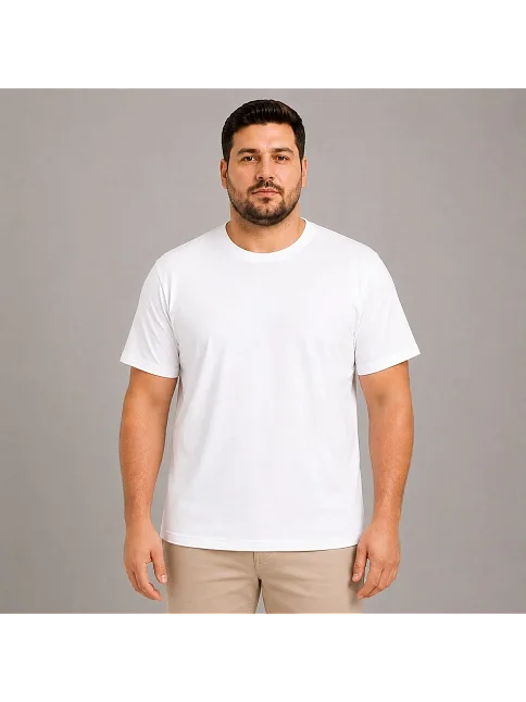Erkek Battal Big Size Basic Tişört Bisiklet Yaka Rahat Kalıp T-shirt - Beyaz Erkek Battal Big Size Basic Tişört Bisiklet Yaka Rahat Kalıp T-shirt - Beyaz