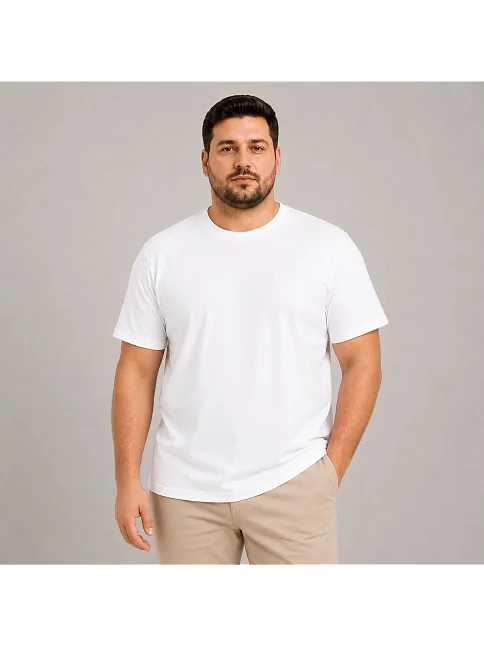 Erkek Battal Big Size Basic Tişört Bisiklet Yaka Rahat Kalıp T-shirt - Beyaz Erkek Battal Big Size Basic Tişört Bisiklet Yaka Rahat Kalıp T-shirt - Beyaz