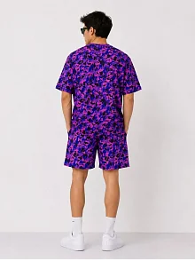 Erkek Oversize Kalıp Pubg Bape X Shark Nakışlı Cepli Şort Takım - Mor Erkek Oversize Kalıp Pubg Bape X Shark Nakışlı Cepli Şort Takım - Mor