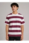 Erkek Çizgili Oversize Tişört Bisiklet Yaka Kısa Kol Yazlık T-shirt - Bordo Erkek Çizgili Oversize Tişört Bisiklet Yaka Kısa Kol Yazlık T-shirt - Bordo