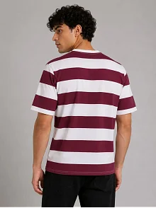 Erkek Çizgili Oversize Tişört Bisiklet Yaka Kısa Kol Yazlık T-shirt - Bordo Erkek Çizgili Oversize Tişört Bisiklet Yaka Kısa Kol Yazlık T-shirt - Bordo