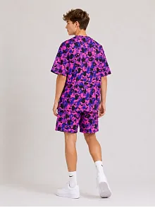 Erkek Çocuk Oversize Kalıp Pubg Bape X Shark Nakışlı Cepli Şort Takım - Mor Erkek Çocuk Oversize Kalıp Pubg Bape X Shark Nakışlı Cepli Şort Takım - Mor