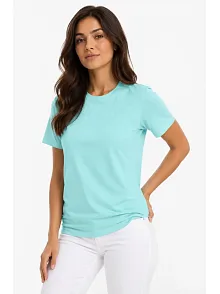 Kadın T-shirt Bisiklet Yaka Slim Fit Likralı Tişört Günlük Basic Body - Turkuaz