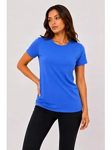Kadın Basic Tişört Bisiklet Yaka Kısa Kol Günlük Yazlık Slim Fit T-shirt - Mavi Kadın Basic Tişört Bisiklet Yaka Kısa Kol Günlük Yazlık Slim Fit T-shirt - Mavi