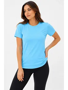 Kadın Basic Tişört Bisiklet Yaka Kısa Kol Günlük Yazlık Slim Fit T-shirt - Turkuaz