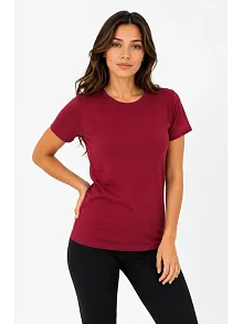 Kadın Basic Tişört Bisiklet Yaka Kısa Kol Günlük Yazlık Slim Fit T-shirt - Bordo