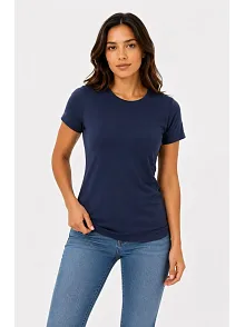 Kadın Basic Tişört Bisiklet Yaka Kısa Kol Günlük Yazlık Slim Fit T-shirt - Lacivert Kadın Basic Tişört Bisiklet Yaka Kısa Kol Günlük Yazlık Slim Fit T-shirt - Lacivert