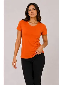 Kadın Basic Tişört Bisiklet Yaka Kısa Kol Günlük Yazlık Slim Fit T-shirt - Turuncu Kadın Basic Tişört Bisiklet Yaka Kısa Kol Günlük Yazlık Slim Fit T-shirt - Turuncu